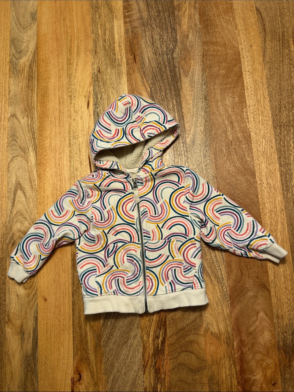 Hanna Andersson White Zip Hoodie with Multicolor Rainbow Arcs